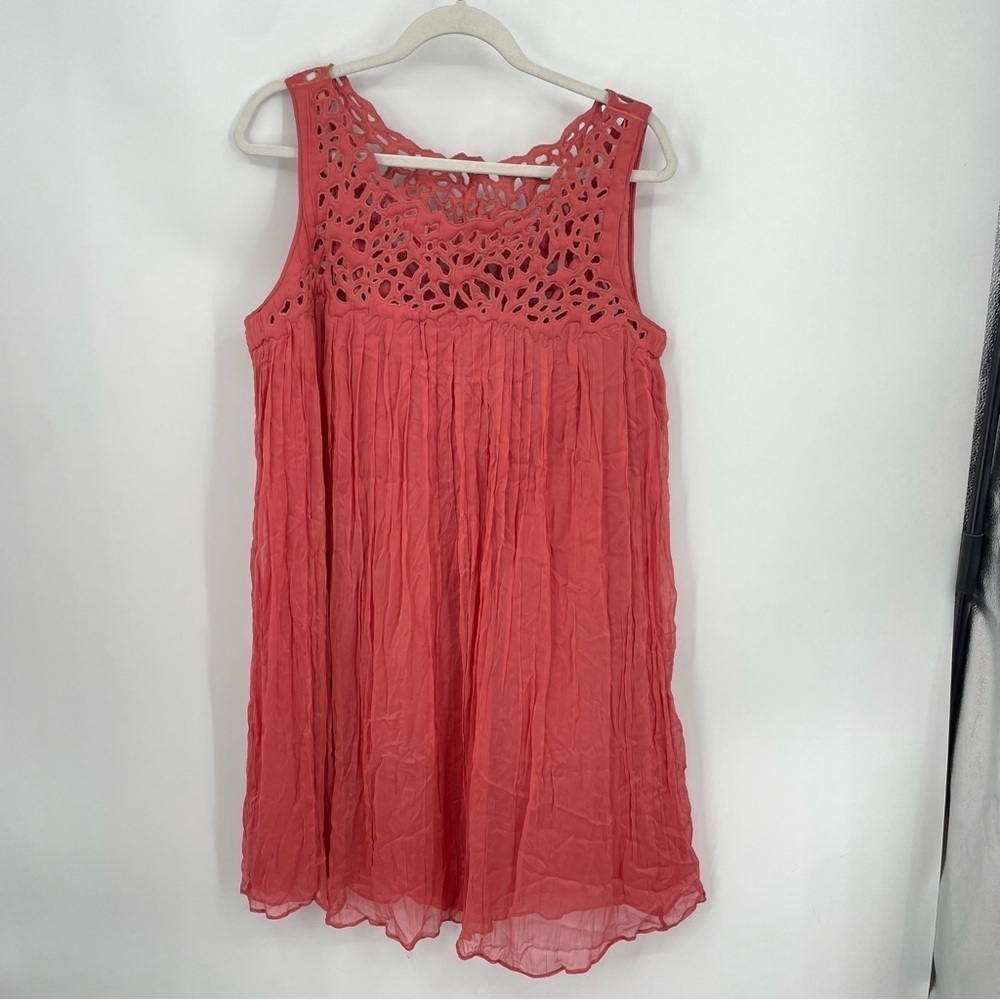 Anthropologie Rohit Gandhi Rahul Khanna‎ Coral Dress Sz L crinkle 60s style